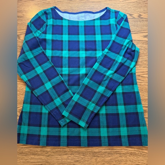 Talbots Tops - Talbots Green and Navy Plaid Women’s “Talbots Tee” Shirt, Size L